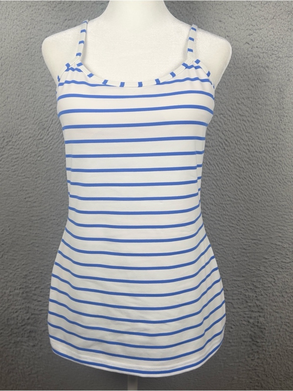 Lululemon Tank Top Womens 10 White Blue Sleeveless Built in Bra Athletic Preppy